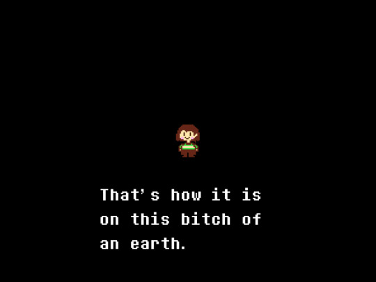 undertale no mercy ending screenshot. chara looks at the player and instead of saying 