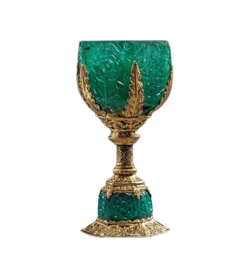 emerald green chalice with gold accents