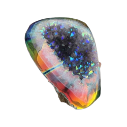 rainbow aura amethyst geode flash-plated with titanium