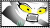 stamp of kanaya holding a chainsaw and glowing