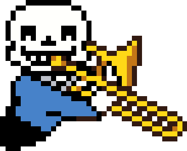 overworld sprite of sans playing trombone