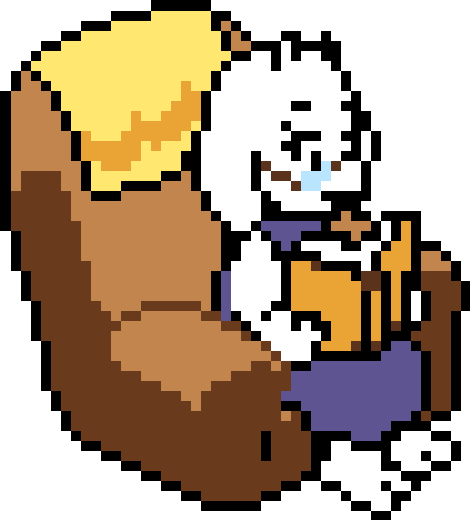 overworld sprite of toriel in her armchair reading a book