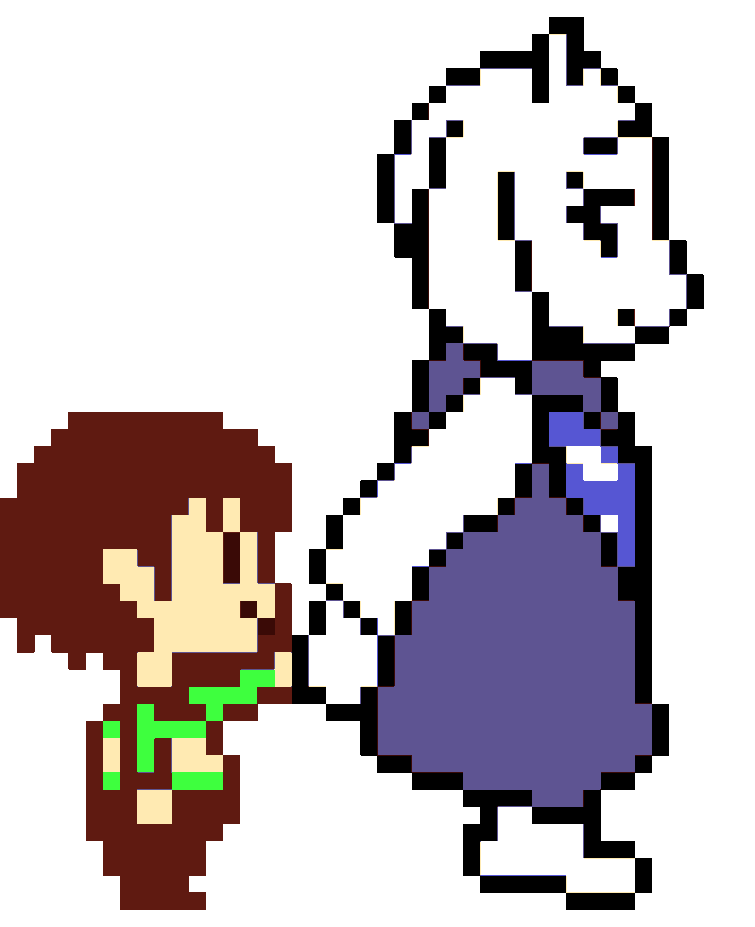 overworld sprite edit of chara holding hands with toriel and walking