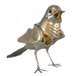silver automaton in the shape of a bird